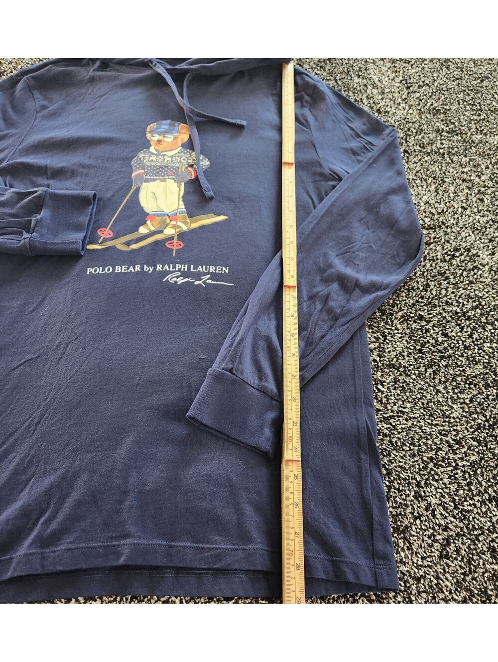 Polo Ralph Lauren Mens Navy Fair Isle Ski Bear Hoodie Pullover L/S Shirt Medium - Picture 5 of 10